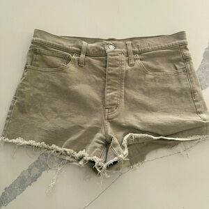 Madewell Relaxed Tan Frayed Hem Button Fly Khaki Denim Short‎ Shorts Size 30 EUC